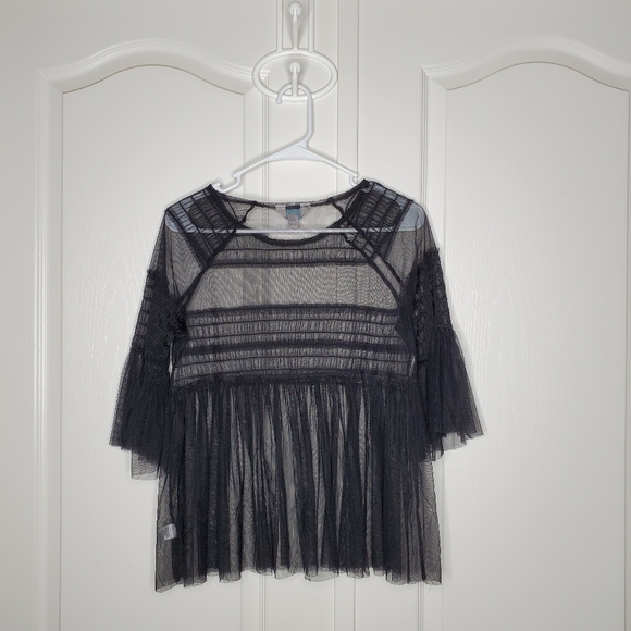 Black Mesh Ruffled Top - Picture 6 of 6